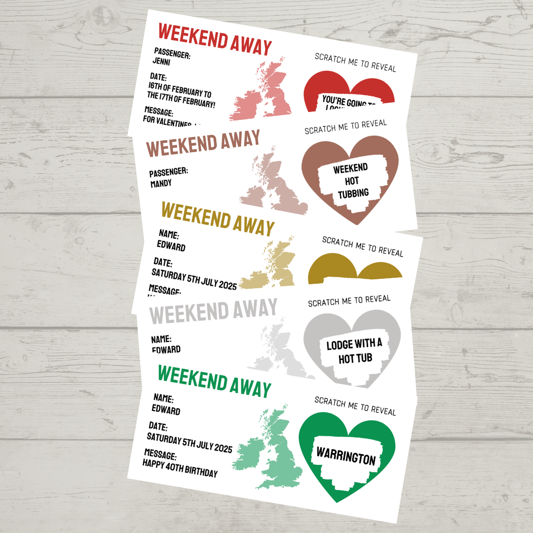 Surprise Ticket Print | Personalised Weekend Away Scratch Reveal Ticket | Staycation UK | Gift Idea