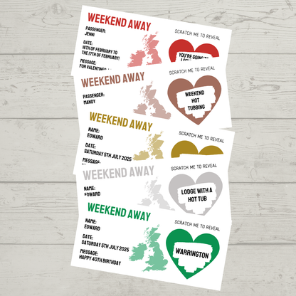 Surprise Ticket Print | Personalised Weekend Away Scratch Reveal Ticket | Staycation UK | Gift Idea