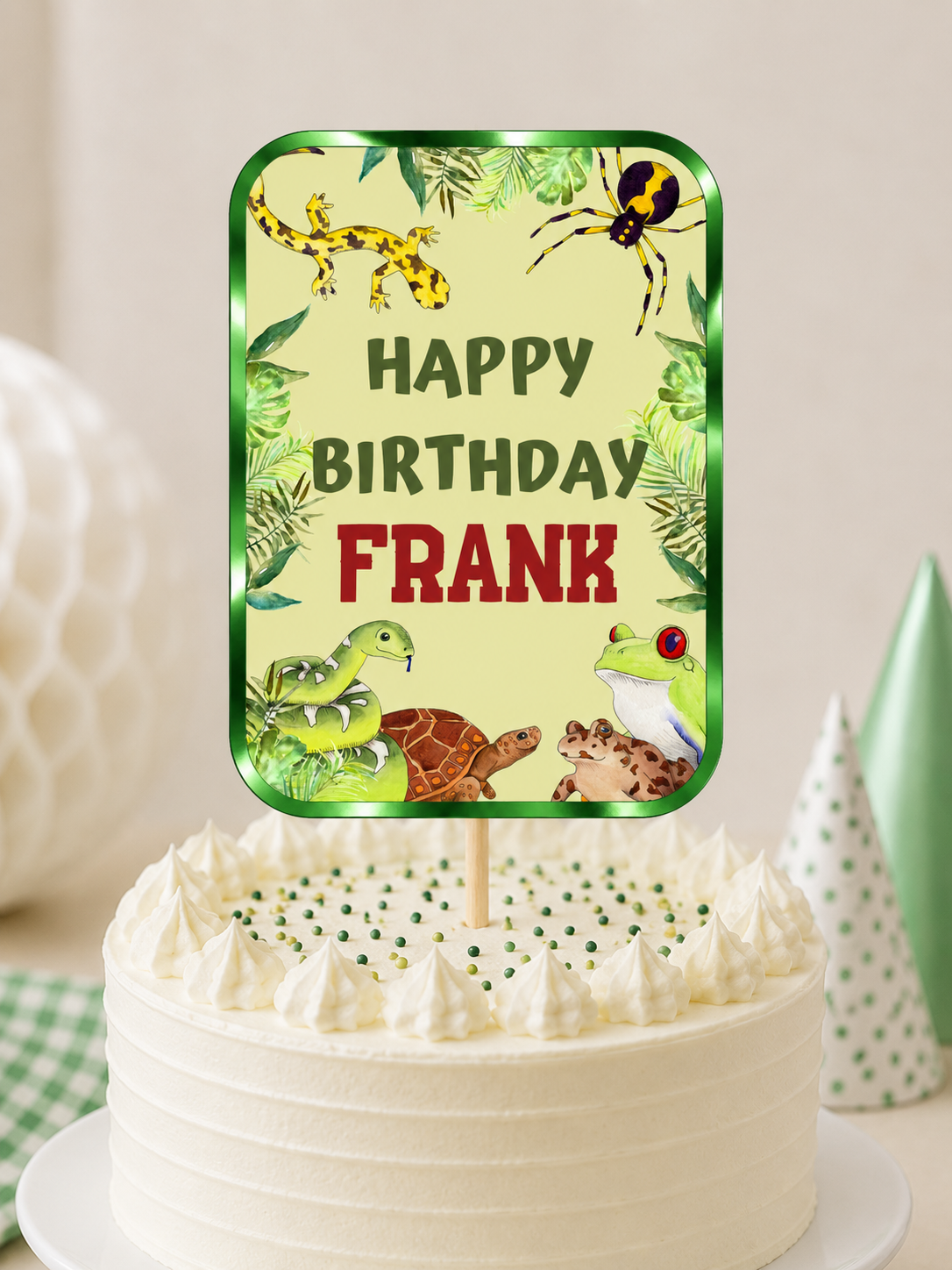 Cake Topper | Personalised Reptile Cake Topper | Reptile Party Supplies - Dinky Designs