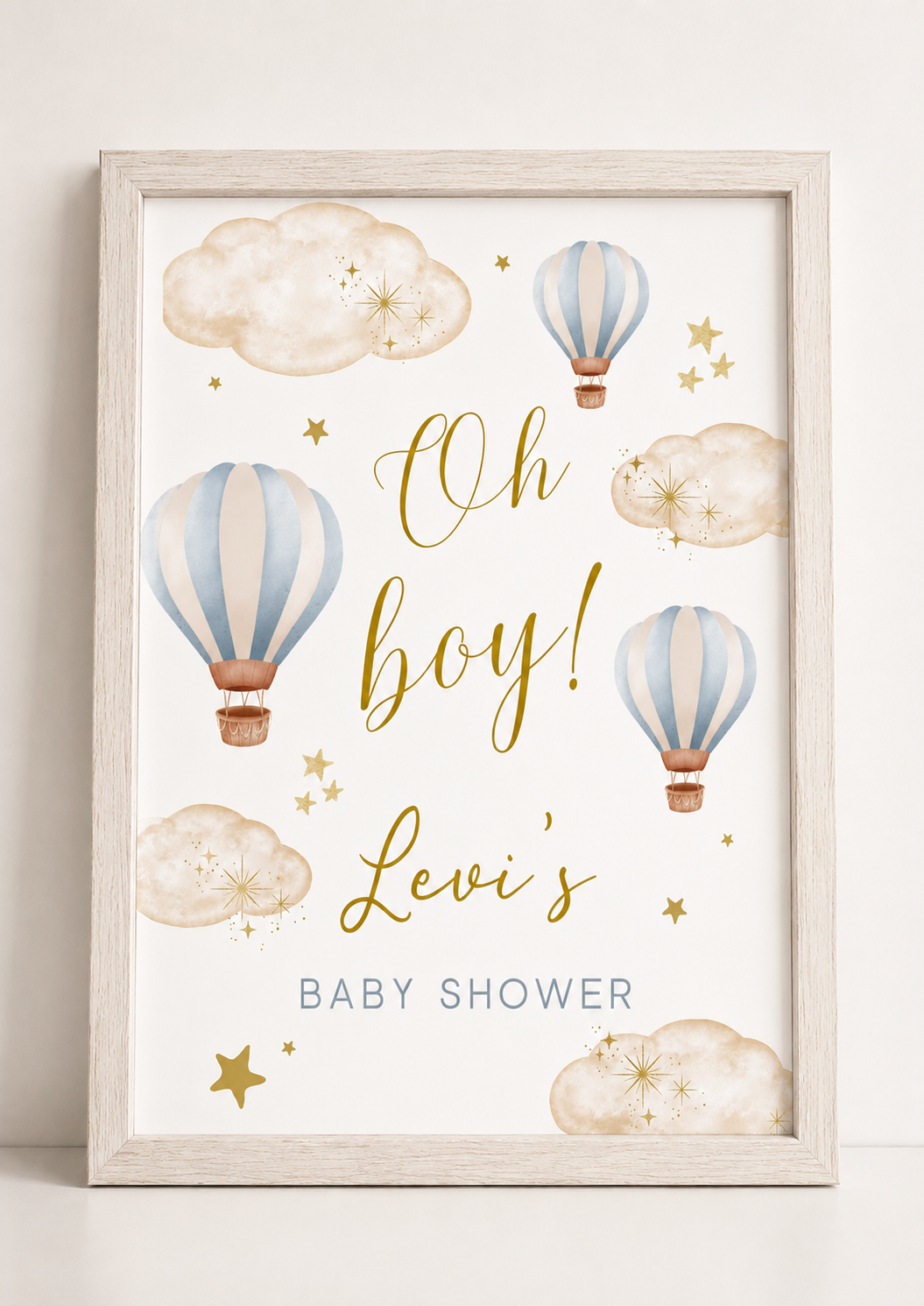 Blue Hot Air Balloon Baby Shower Welcome Print Sign | Personalised Baby Shower Print | Party Table Print | A4, A3