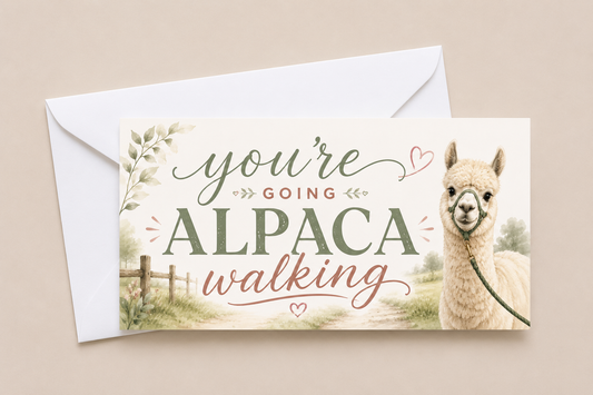 Surprise Ticket Print | You're Going Alpaca Walking | Ticket Pass Voucher Membership | Gift Idea (Copy) - Dinky Designs