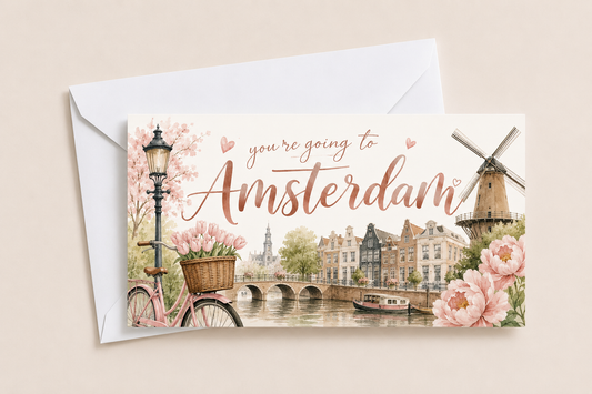 Surprise Ticket Print | You're Going To Amsterdam | Ticket Pass Voucher Membership | Gift Idea - Dinky Designs