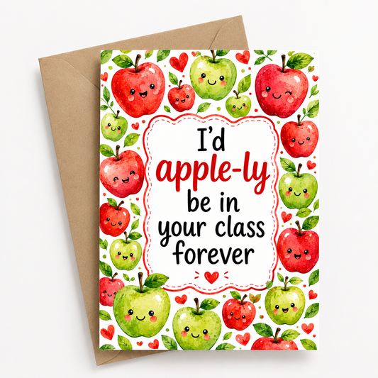 Teacher Card | I'd Apple-ly Be In Your Class Forever | Thank You Teacher Card - Dinky Designs