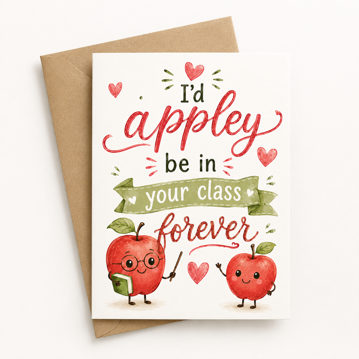 Teacher Card | I'd Apple-ly Be In Your Class Forever | Thank You Teacher Card