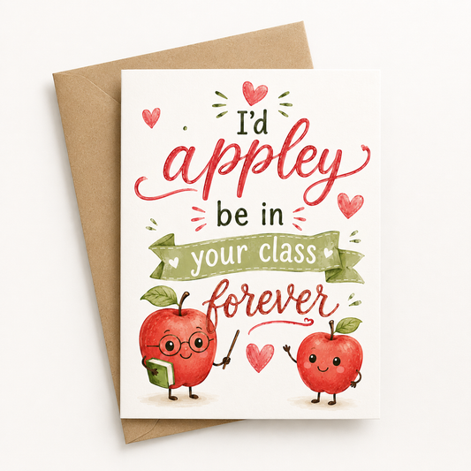 Teacher Card | I'd Apple-ly Be In Your Class Forever | Thank You Teacher Card