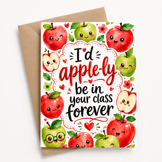 Teacher Card | I'd Apple-ly Be In Your Class Forever | Thank You Teacher Card - Dinky Designs