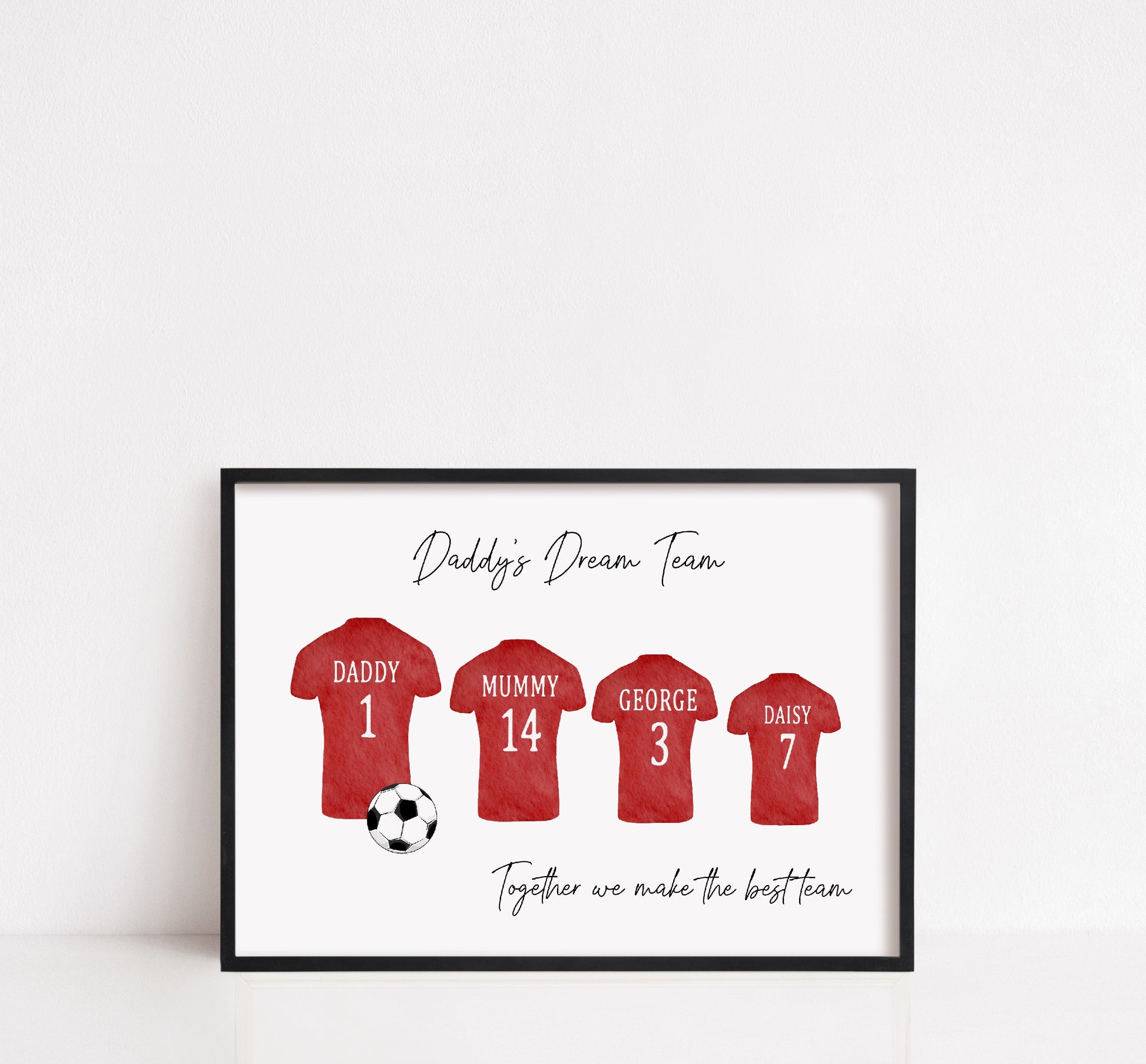 Personalised Daddy Son Print | Football Tshirt | Teammates Print (Design 3 Landscape) | Daddy Gift | Father's Day Print - Dinky Designs