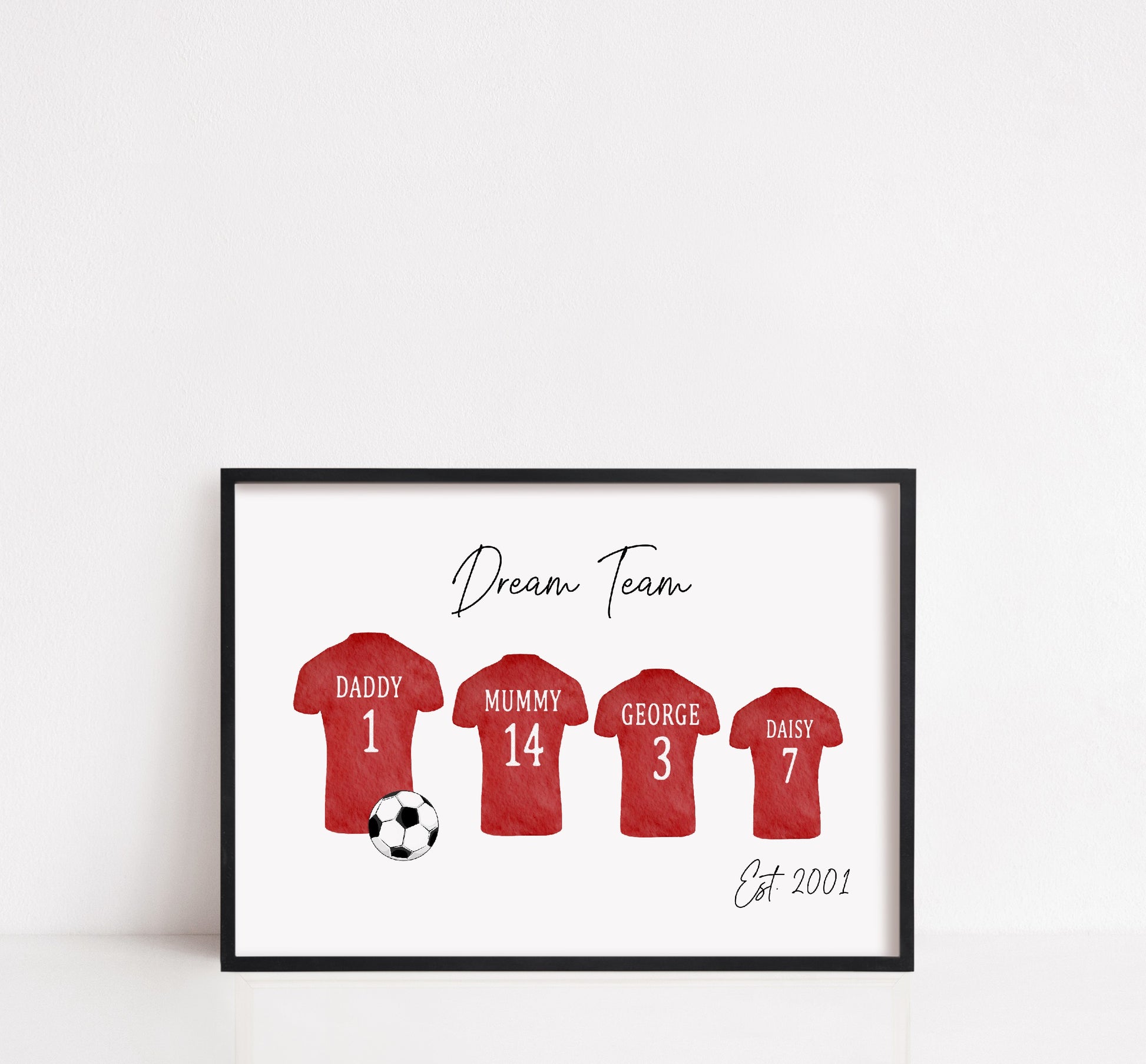 Personalised Daddy Son Print | Football Tshirt | Teammates Print (Design 3 Landscape) | Daddy Gift | Father's Day Print - Dinky Designs