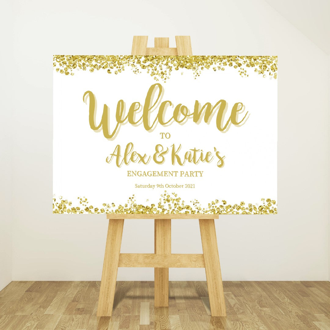 Gold & White Engagement Welcome Board Sign | Personalised Engagement Board | Engagement Party Sign | A4, A3, A2