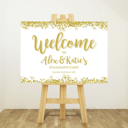 Gold & White Engagement Welcome Board Sign | Personalised Engagement Board | Engagement Party Sign | A4, A3, A2