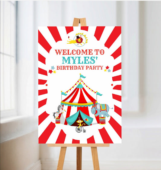 Premium Circus Welcome Board Sign | Personalised Birthday Board | Birthday Party Sign | Circus Party Theme | A4, A3, A2 | Design 2