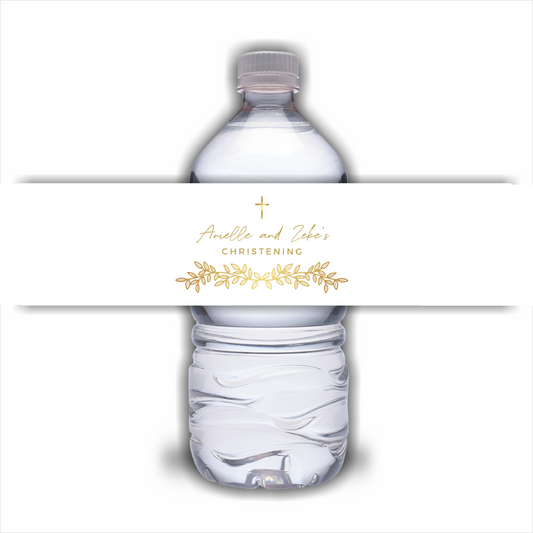 Juice Bottle Labels | White Gold Christening, Baptism Party Labels | Water Bottle Stickers | Party Stickers