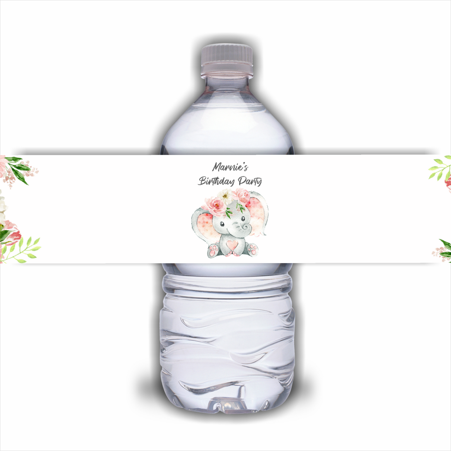 Juice Bottle Labels | Pink Floral Elephant Labels | Water Bottle Stickers | Pink Floral Elephant Baby Shower, Birthday, Christening Party