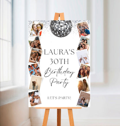 Glitter Disco Image Photo Welcome Board Sign | Personalised Birthday Board | Birthday Party Sign | A4, A3, A2 - Dinky Designs