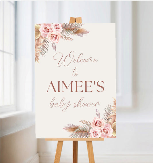 Personalised Floral Boho Welcome Board Sign | Baby Shower Board | Christening Board | Party Event Sign | A4, A3, A2