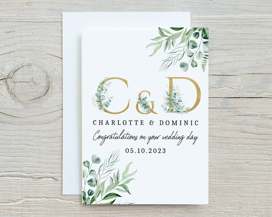 Wedding Card | Initial Greenery Card | Personalised Card