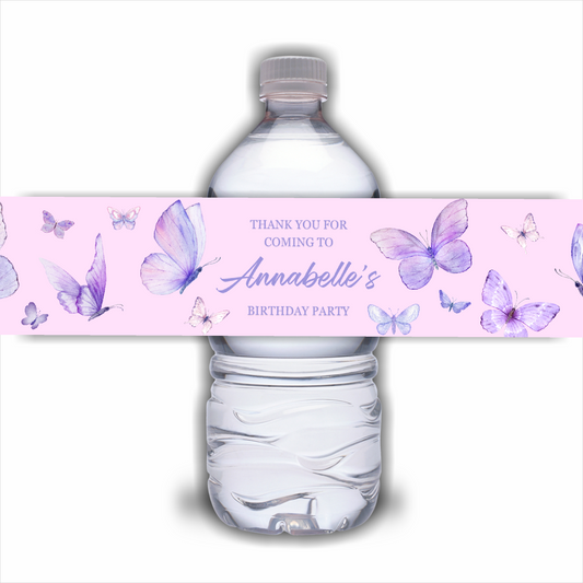 Juice Bottle Labels | Purple Butterfly Theme Labels | Water Bottle Stickers | Butterfly Party | Party Stickers