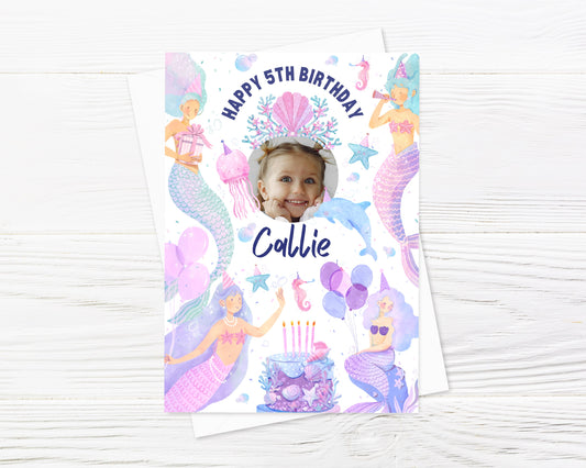 Birthday Card | Children's Mermaid Card | Personalised Photo Card