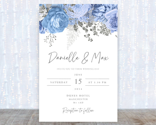 Wedding Invitations | A6 Invites | Blue Floral Wedding Theme Invitations | Wedding Party Invitations