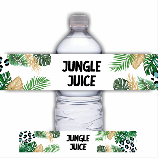 Personalised Juice Bottle Labels | Safari Jungle Leaf Party Juice Labels | Water Bottle Stickers | Safari Jungle Party | Party Stickers