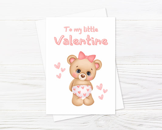 Children's Valentine Card | To My Little Valentine | Cute Teddy Bear Card