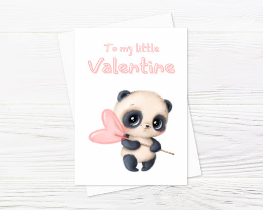 Children's Valentine Card | To My Little Valentine | Cute Panda Card, Design 2