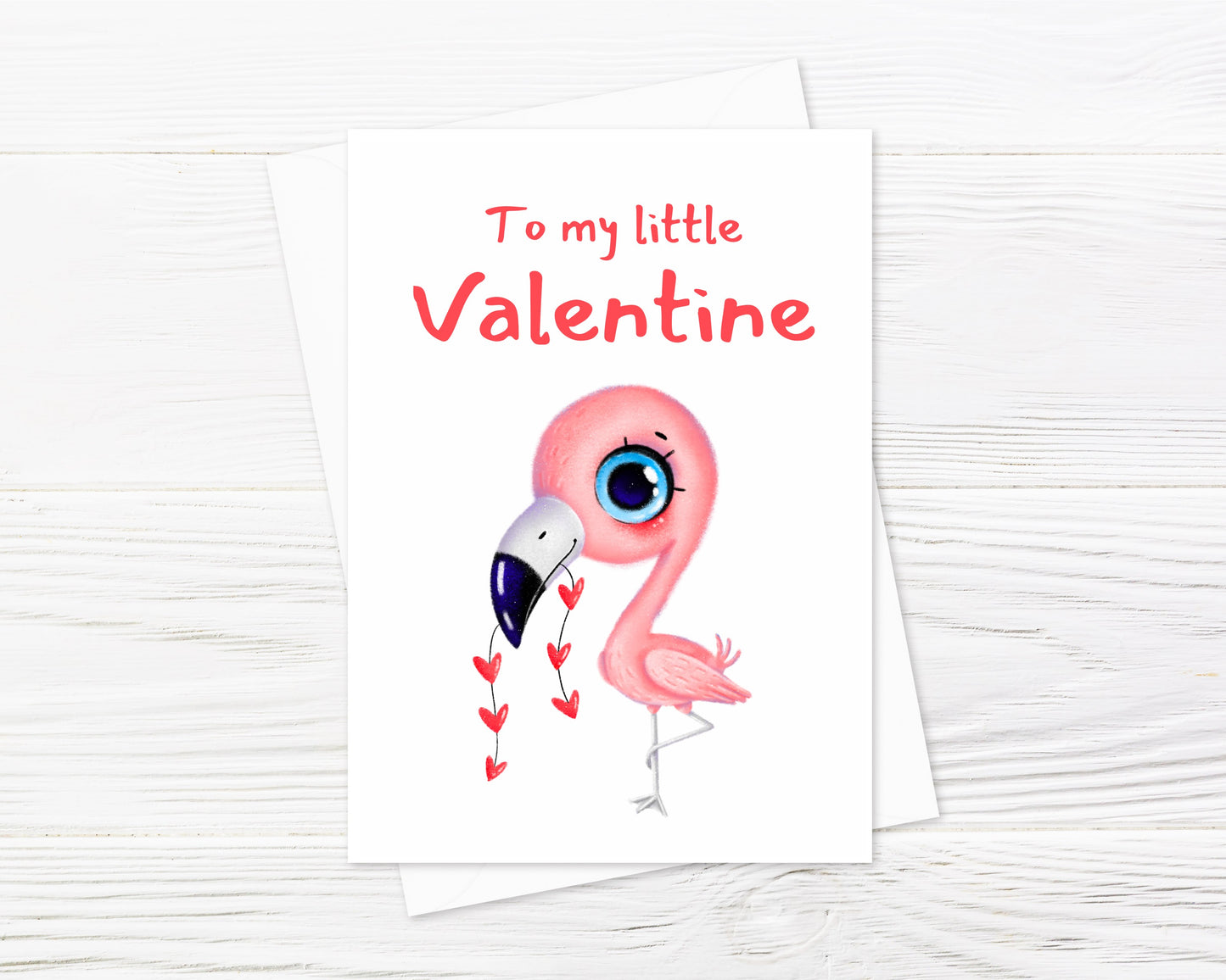 Children's Valentine Card | To My Little Valentine | Cute Flamingo Card