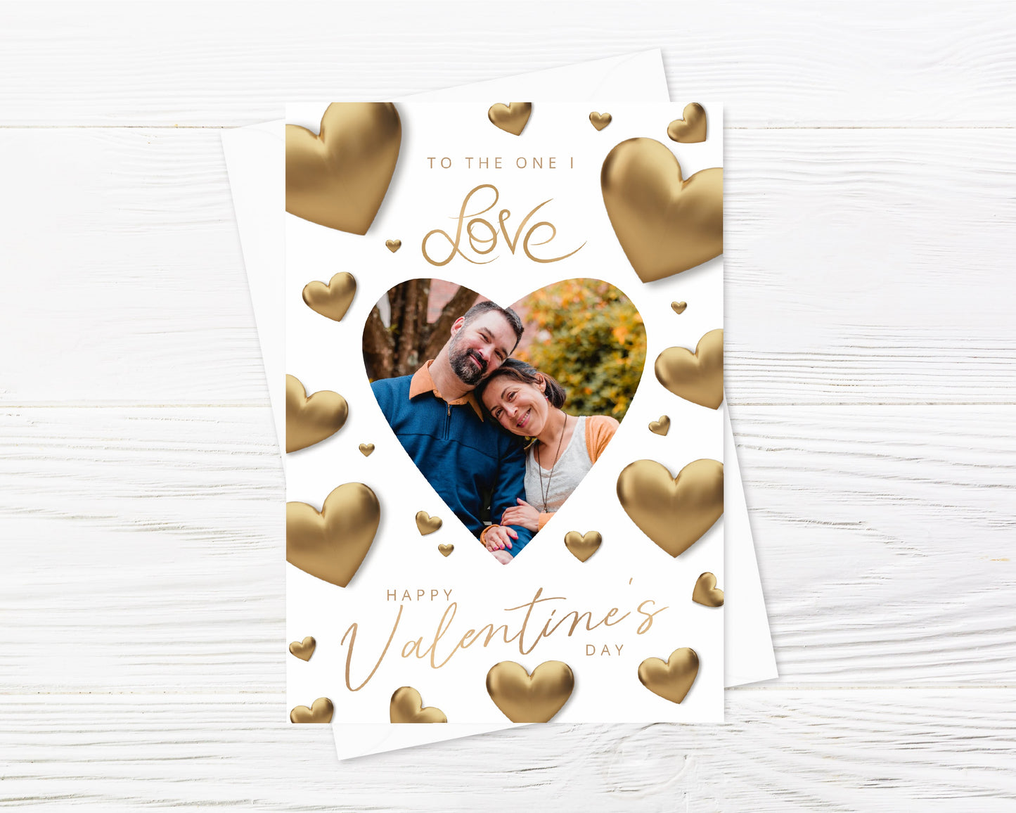 A5 Valentines Day Gold Heart Card | Valentine Photo Card | Couples Card