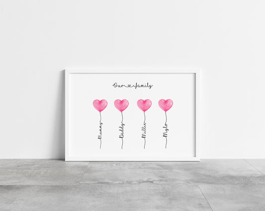 Family Print | Personalised Balloons Print | Heart Family Gift