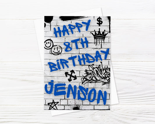 Birthday Card | Blue Graffiti Birthday Card | Personalised Card