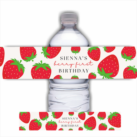 Personalised Juice Bottle Labels | Strawberry Party Juice Labels | Water Bottle Stickers | Strawberry Party | Party Stickers