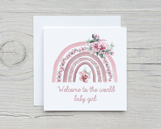 Welcome Baby Card | Baby Girl Rainbow Card | New Baby Card