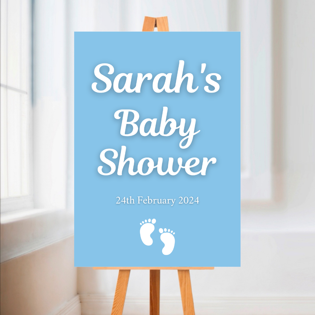 Pink or Blue Footprint Baby Shower Welcome Board Sign | Personalised Baby Shower Board | Christening Party Sign | A4, A3, A2