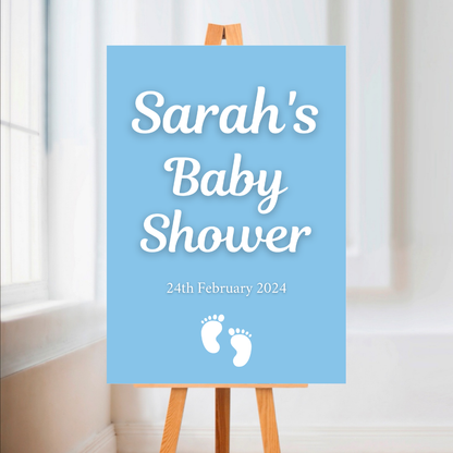 Pink or Blue Footprint Baby Shower Welcome Board Sign | Personalised Baby Shower Board | Christening Party Sign | A4, A3, A2