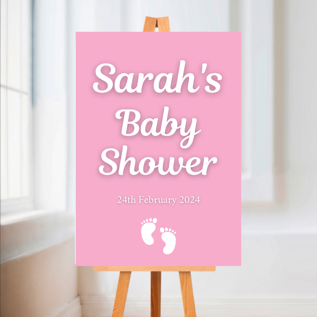 Pink or Blue Footprint Baby Shower Welcome Board Sign | Personalised Baby Shower Board | Christening Party Sign | A4, A3, A2