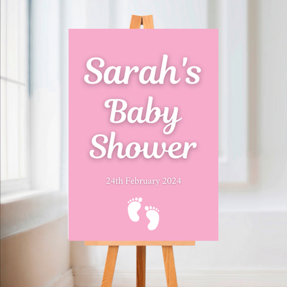 Pink or Blue Footprint Baby Shower Welcome Board Sign | Personalised Baby Shower Board | Christening Party Sign | A4, A3, A2