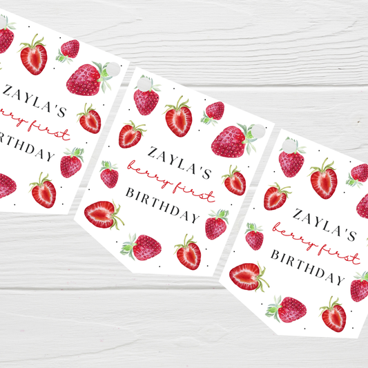 Party Bunting | Personalised Strawberry Birthday Party Bunting | Strawberry Party Banner