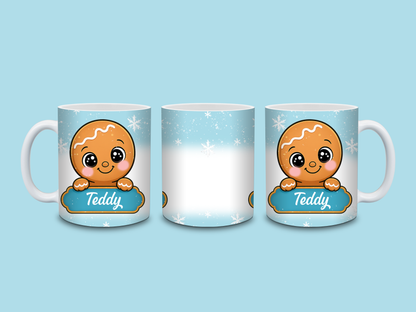 Christmas Mug | Personalised Blue Gingerbread Mug | Gift Idea