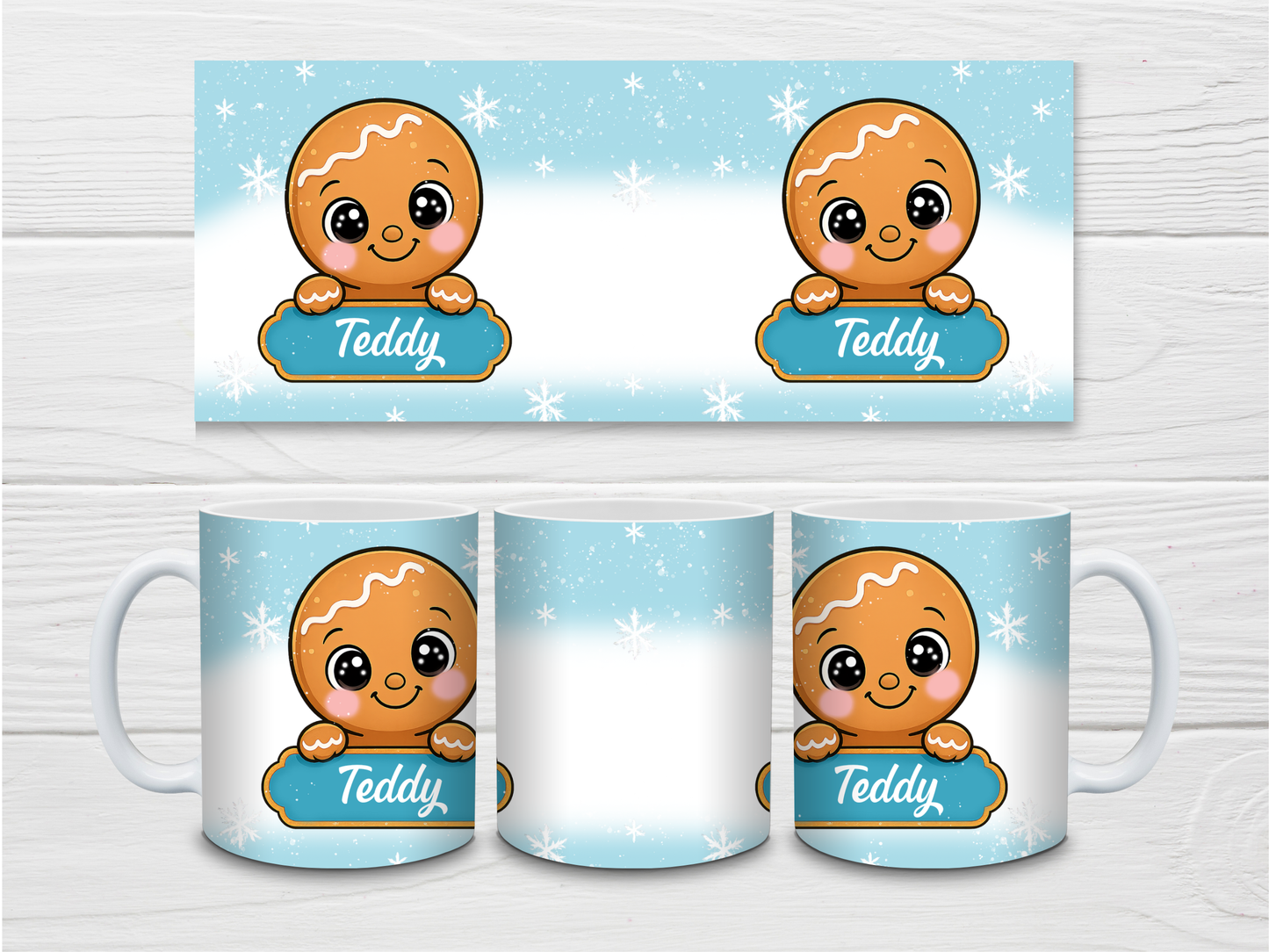 Christmas Mug | Personalised Blue Gingerbread Mug | Gift Idea