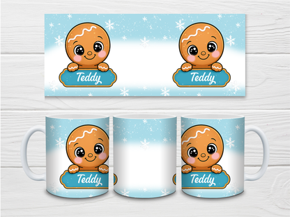 Christmas Mug | Personalised Blue Gingerbread Mug | Gift Idea