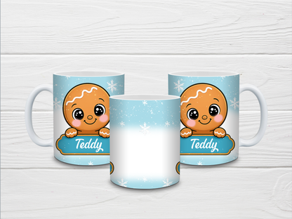 Christmas Mug | Personalised Blue Gingerbread Mug | Gift Idea