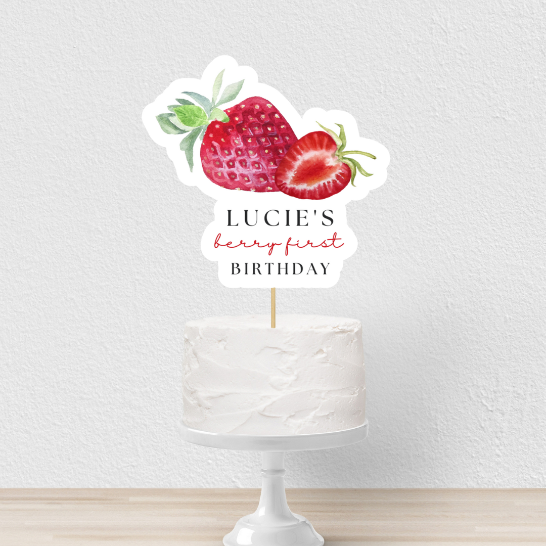 Cake Topper | Personalised Strawberry Cake Topper | Strawberry Party Theme