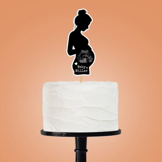 Cake Topper | Personalised Black Baby Shower Cake Topper | Scan Photo Cake Topper | Baby Shower Party Supplies