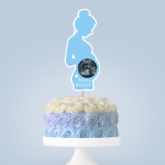 Cake Topper | Personalised Blue Baby Shower Cake Topper | Scan Photo Cake Topper | Baby Shower Party Supplies
