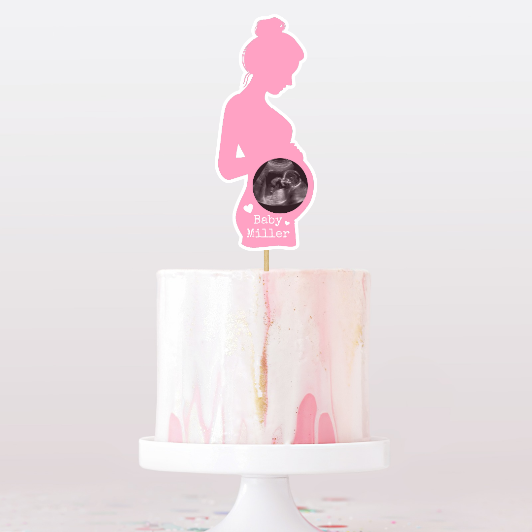 Cake Topper | Personalised Pink Baby Shower Cake Topper | Scan Photo Cake Topper | Baby Shower Party Supplies