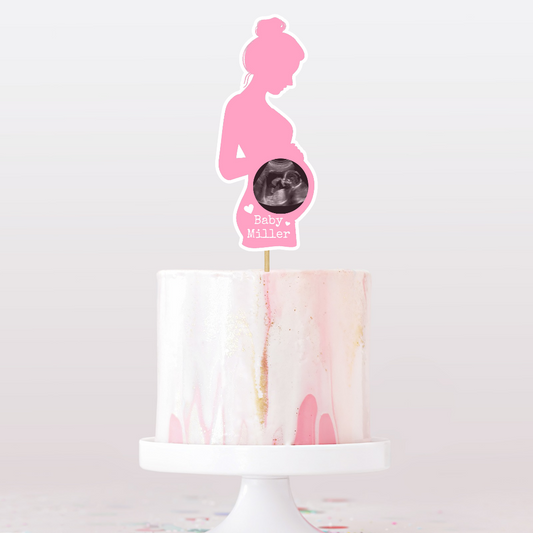 Cake Topper | Personalised Pink Baby Shower Cake Topper | Scan Photo Cake Topper | Baby Shower Party Supplies