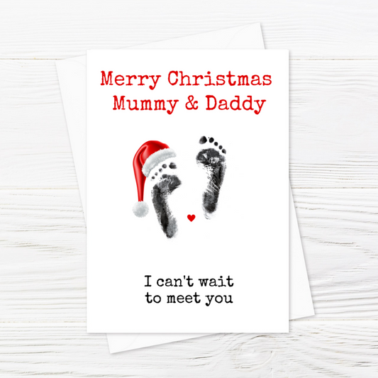 Christmas Card | New Baby/Pregnancy Card | Baby Footprint Santa Card | Merry Christmas Mummy Daddy