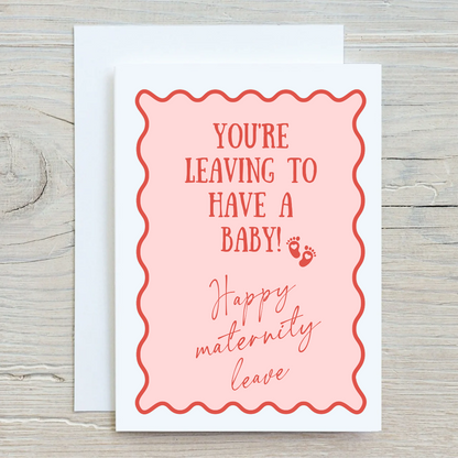 Pink & Red Maternity Leave Card | Colleage Card | Baby Pregnancy Card - Dinky Designs