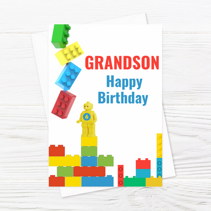 Birthday Card | Personalised Brick Card | Building Blocks Brick Birthday Card - Dinky Designs