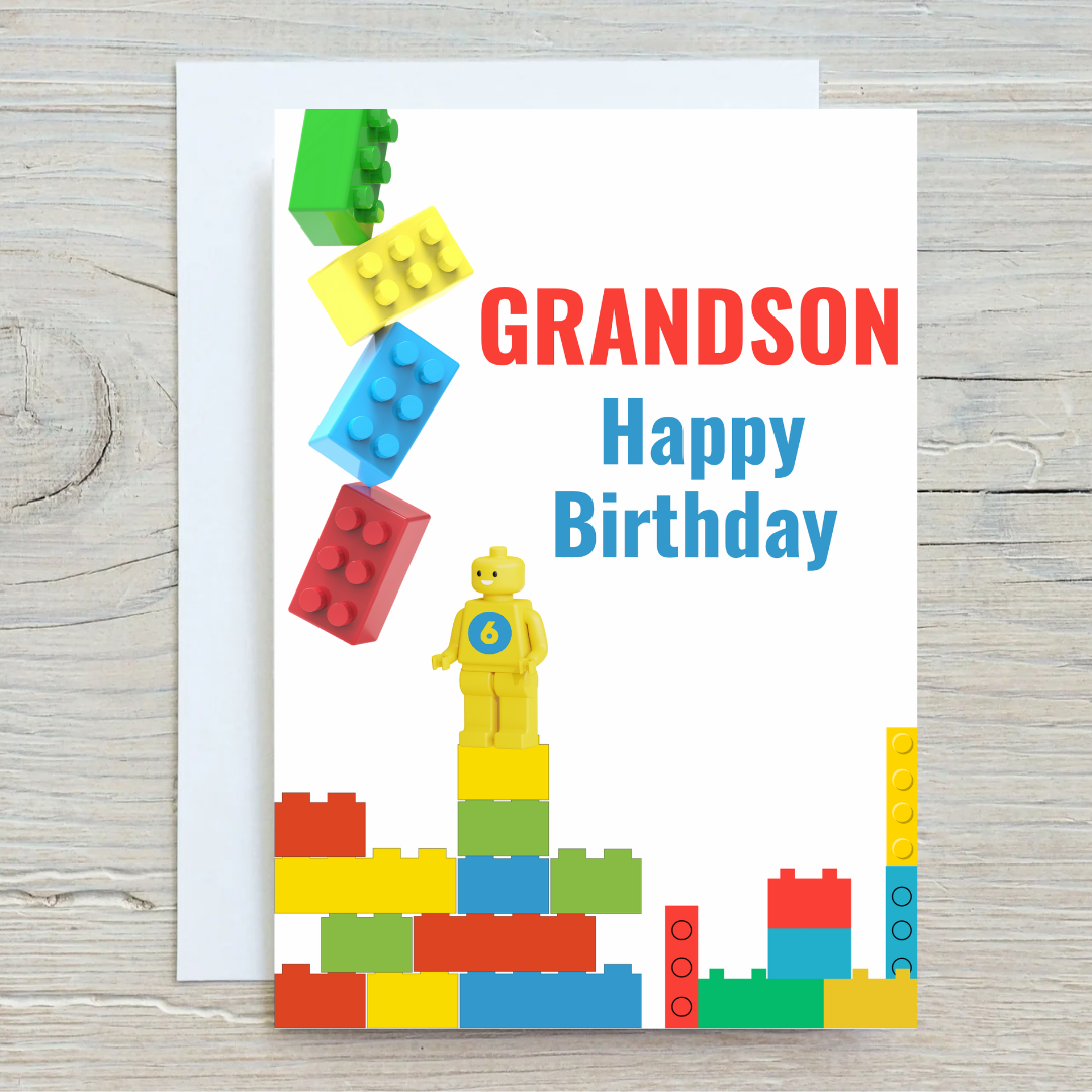Birthday Card | Personalised Brick Card | Building Blocks Brick Birthday Card - Dinky Designs
